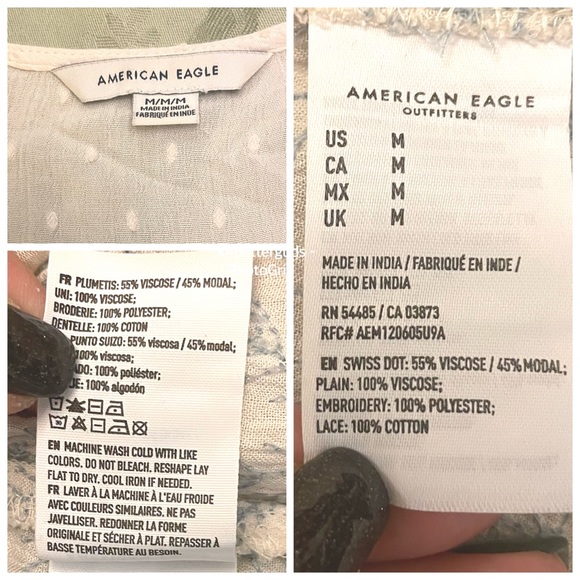 American Eagle Outfitters Blue Embroidered Lace Lightweight Boho Tunic Blouse MD - Picture 9 of 16